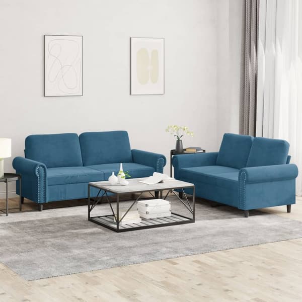 vidaXL sofasæt 2 dele med hynder velour blå