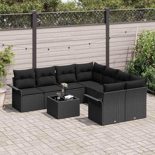vidaXL Havesofa Sæt 9 pcs Sort Poly rattan