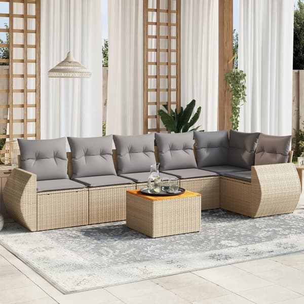 vidaXL sofasæt til haven 7 dele med hynder polyrattan beige