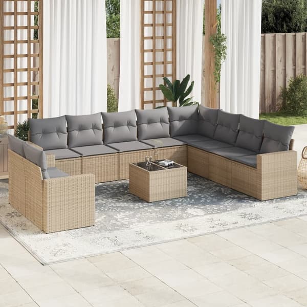 vidaXL sofasæt til haven 11 dele med hynder polyrattan beige