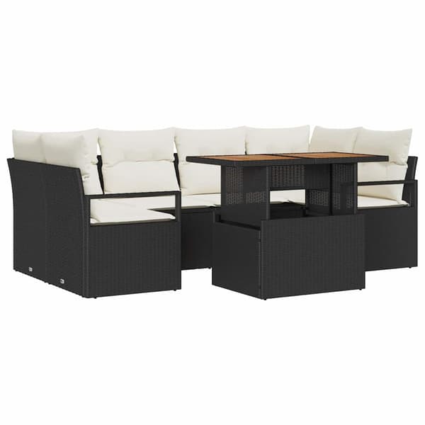 vidaXL Havesofa Sæt med opbevaring 7 pcs Sort Poly rattan