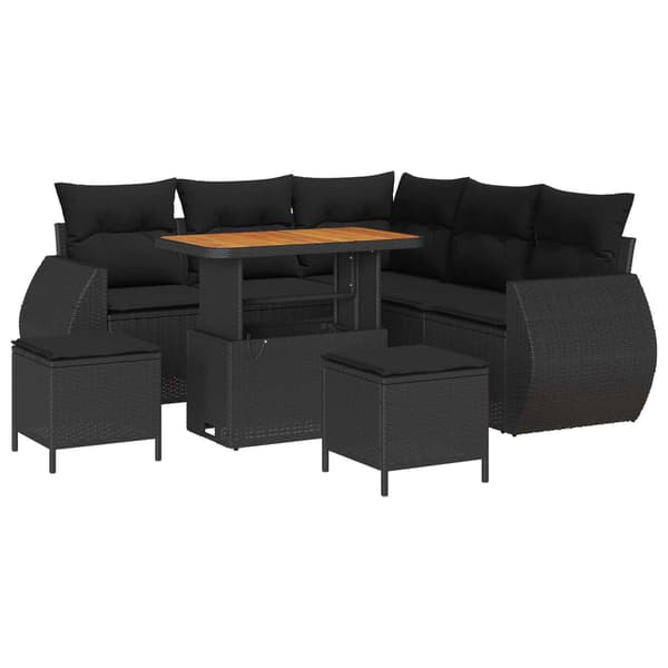 vidaXL Havesofa Sæt 8 pcs Sort polyrattan