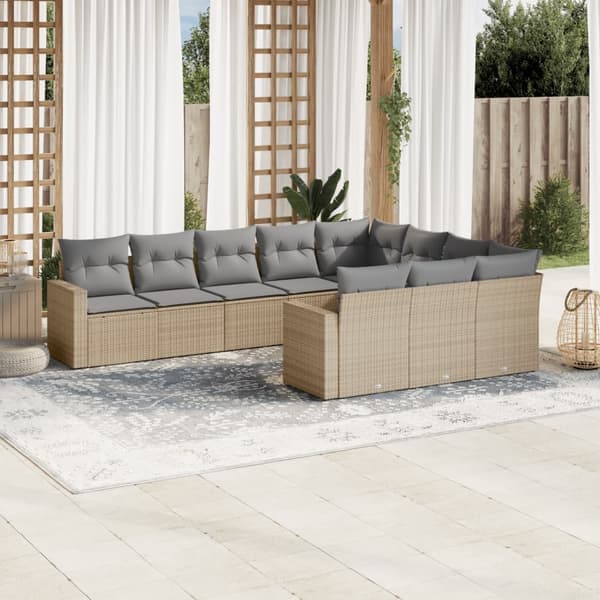 vidaXL sofasæt til haven 10 dele med hynder polyrattan beige