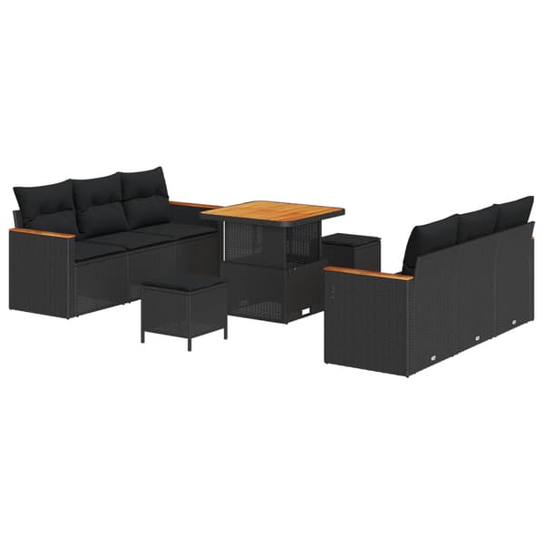 vidaXL Havesofa Sæt 9 pcs Sort polyrattan