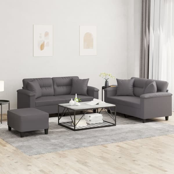 vidaXL sofasæt 3 dele med puder kunstlæder grå