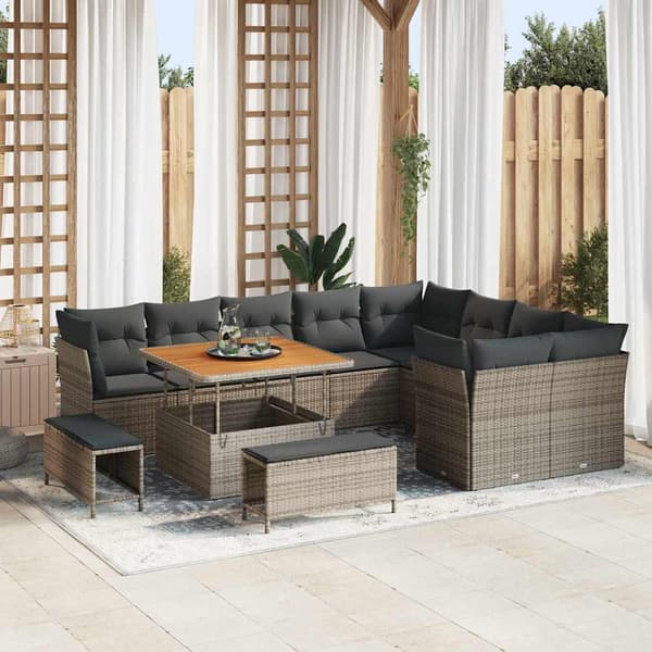 vidaXL Havesofa Sæt 12 pcs Grå polyrattan