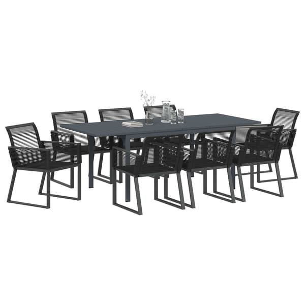 vidaXL Have Spisebordssæt 9 pcs Sort Poly rattan