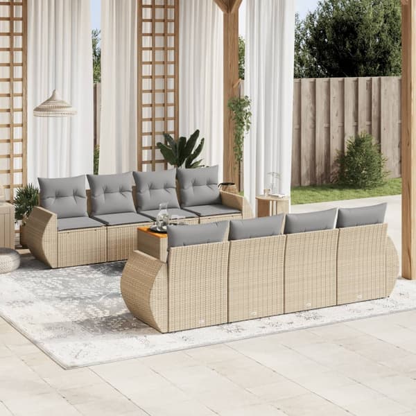 vidaXL sofasæt til haven 9 dele med hynder polyrattan beige