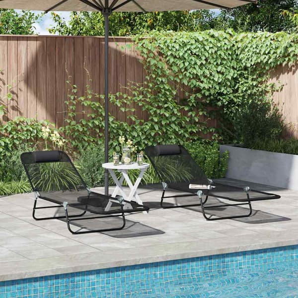 vidaXL Foldestol 2 pcs Sort 182 x 55 x 85,5 cm Textilene