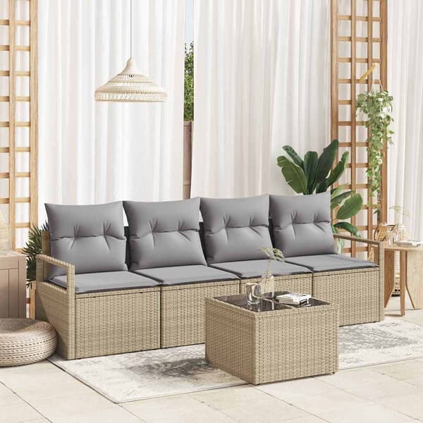 vidaXL Sofa Sæt 5 pcs Beige og grå polyrattan