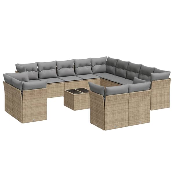 vidaXL sofasæt til haven 14 dele med hynder polyrattan beige