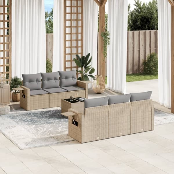 vidaXL sofasæt til haven 7 dele med hynder polyrattan beige