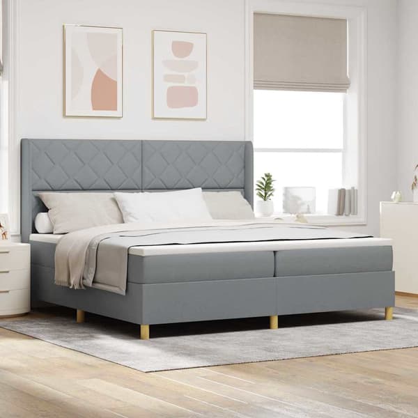 vidaXL Box spring seng med madras Lysegrå 200 x 200 cm Stof