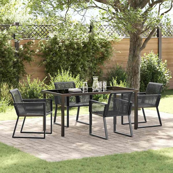 vidaXL Have Spisebordssæt 5 pcs Sort Poly rattan