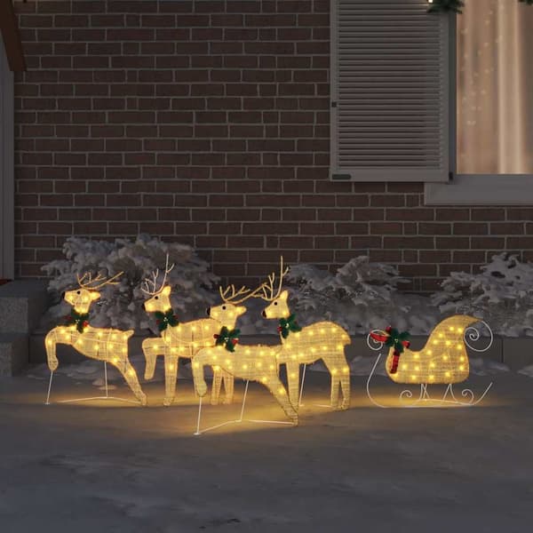 vidaXL LED Rensdyr 5 pcs Guld Stof