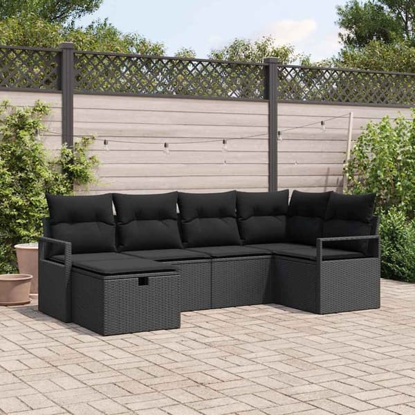 vidaXL Sofa Sæt med pude med opbevaring Sort polyrattan