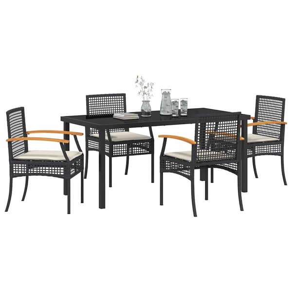 vidaXL Have Spisebordssæt 5 pcs Sort polyrattan