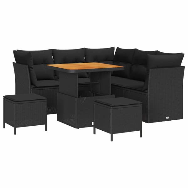 vidaXL Havesofa Sæt 8 pcs Sort polyrattan