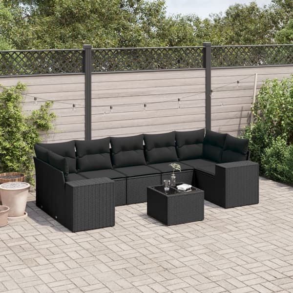 vidaXL sofasæt til haven 8 dele med hynder polyrattan sort