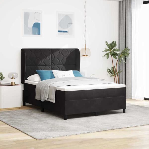 vidaXL Box spring seng med madras Sort 190 x 140 cm Polyester