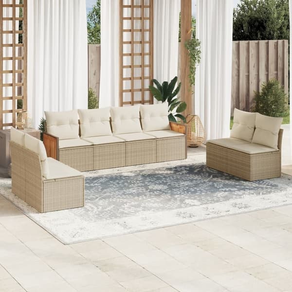 vidaXL sofasæt til haven 8 dele med hynder polyrattan beige