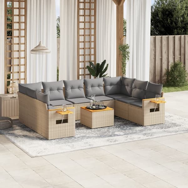 vidaXL sofasæt til haven 10 dele med hynder polyrattan beige