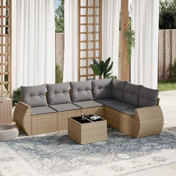 vidaXL sofasæt til haven 7 dele med hynder polyrattan beige