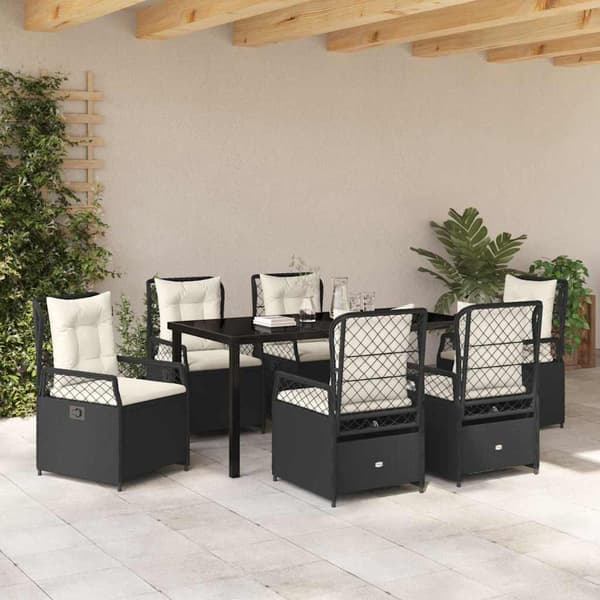 vidaXL Have Spisebordssæt 7 pcs Sort polyrattan