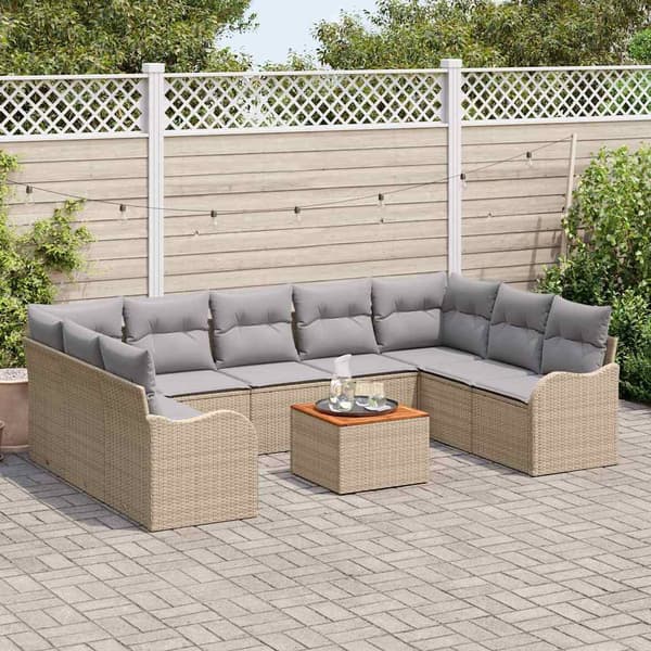 vidaXL Have Sofa Sæt 10 pcs Beige, lys grå Rattan & Polyesterstof