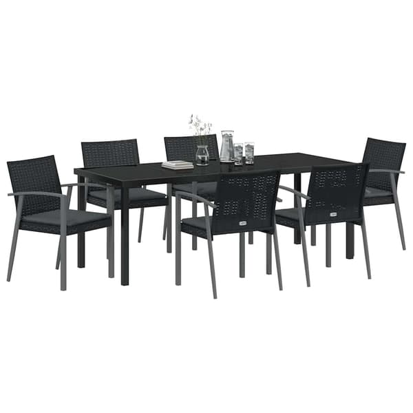 vidaXL Have Spisebordssæt 7 pcs Sort Poly rattan