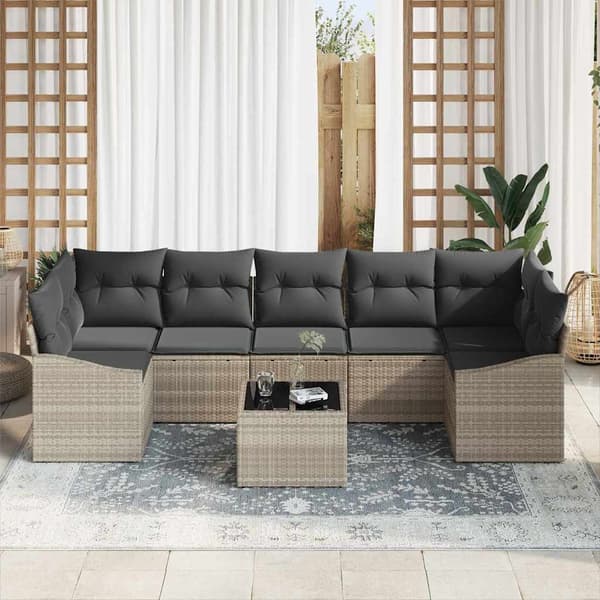 vidaXL Sofa Sæt med pude 8 pcs Lysegrå og mørkegrå polyrattan