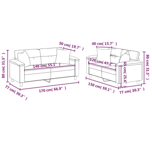 vidaXL sofasæt 2 dele med puder kunstlæder sort
