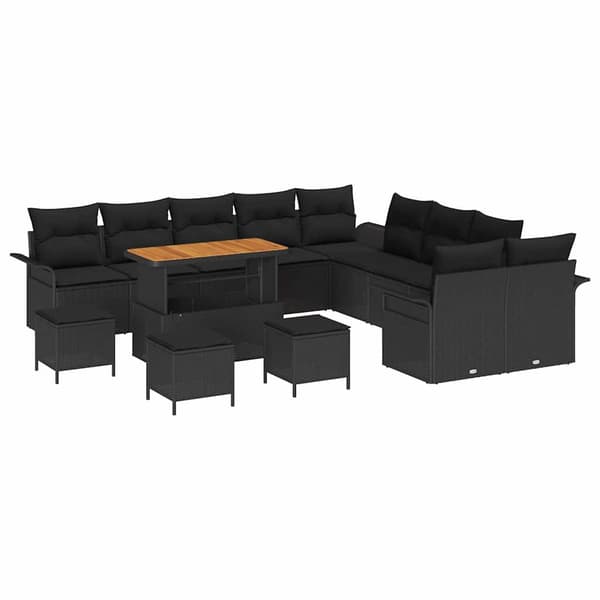 vidaXL Havesofa Sæt 14 pcs Sort polyrattan