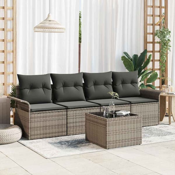 vidaXL Sofa Sæt med pude 5 pcs Grå polyrattan