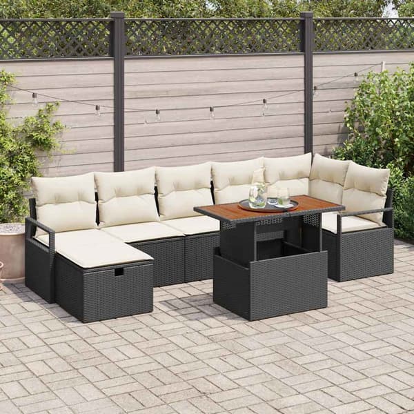 vidaXL Havesofa Sæt 8 pcs Sort polyrattan