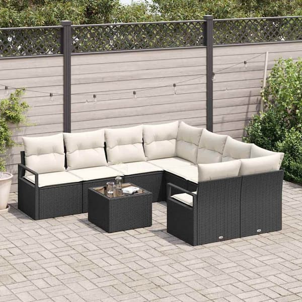 vidaXL Sofa Sæt med pude 9 pcs Sort og Cream polyrattan