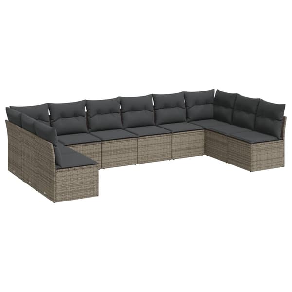 vidaXL sofasæt til haven 10 dele med hynder polyrattan grå