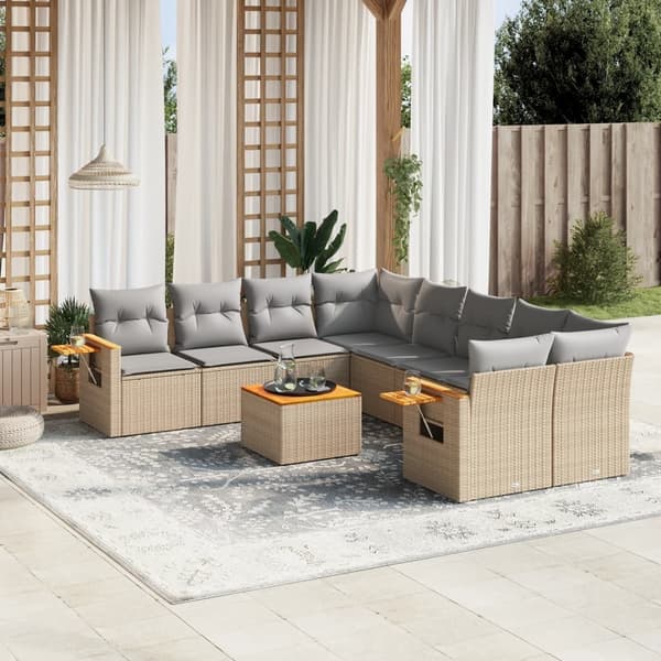 vidaXL sofasæt til haven 9 dele med hynder polyrattan beige