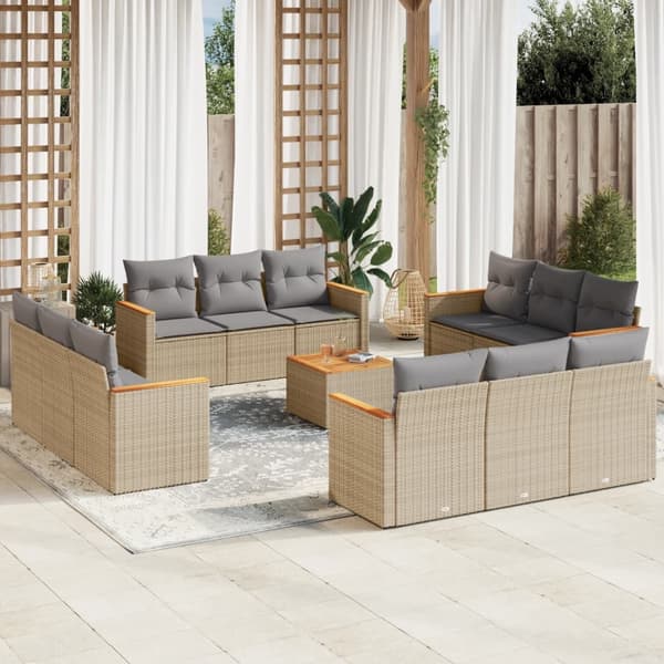 vidaXL sofasæt til haven 13 dele med hynder polyrattan beige