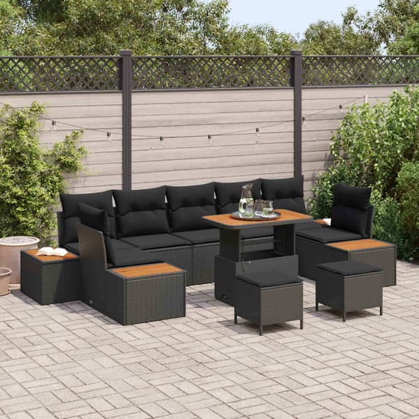 vidaXL Havesofa Sæt 10 pcs Sort polyrattan
