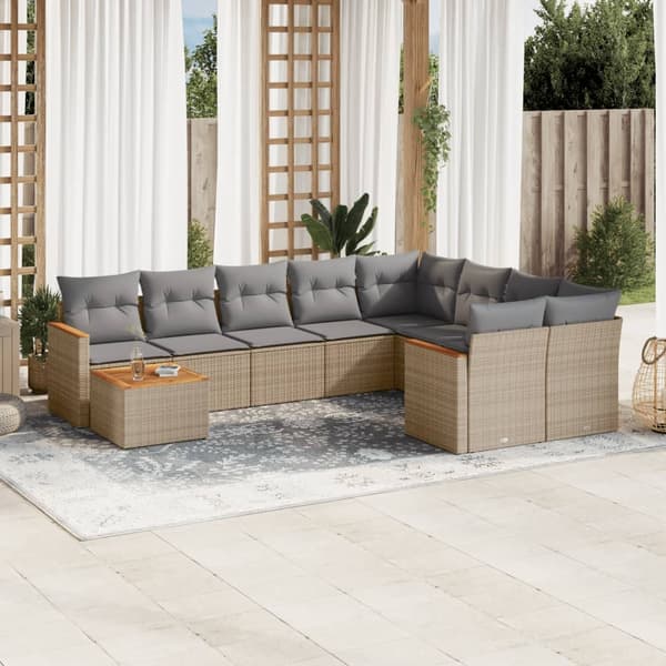 vidaXL sofasæt til haven 10 dele med hynder polyrattan beige