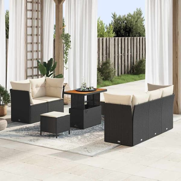 vidaXL Havesofa Sæt 8 pcs Sort polyrattan