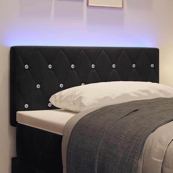 vidaXL LED sengegavl med LED -strimmellys Sort 90 cm Polyester