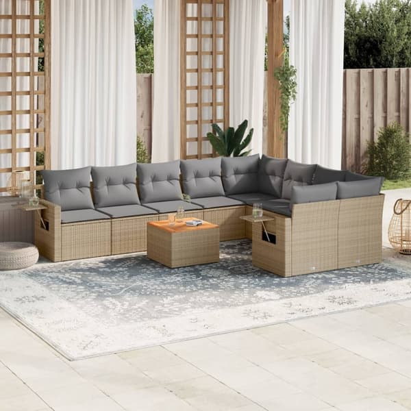 vidaXL sofasæt til haven 10 dele med hynder polyrattan beige