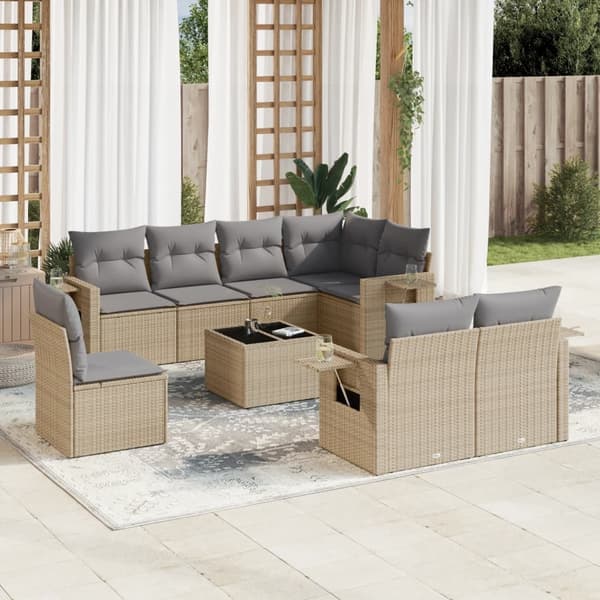 vidaXL sofasæt til haven 9 dele med hynder polyrattan beige