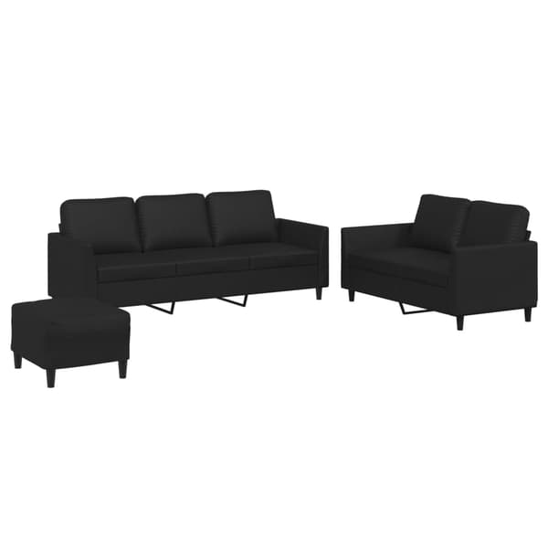 vidaXL sofasæt 3 dele med hynder kunstlæder sort