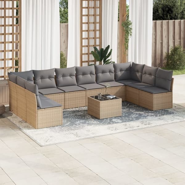 vidaXL sofasæt til haven 11 dele med hynder polyrattan beige