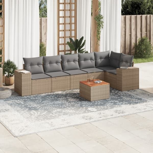 vidaXL sofasæt til haven 7 dele med hynder polyrattan beige