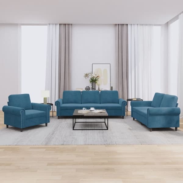 vidaXL sofasæt 3 dele med hynder velour blå