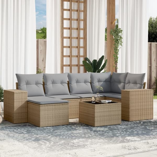 vidaXL sofasæt til haven 7 dele med hynder polyrattan beige
